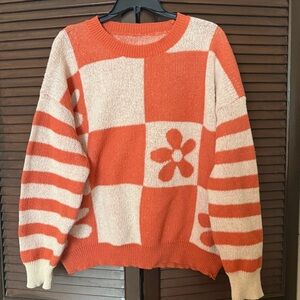 Orange Floral and Stripe Sweater